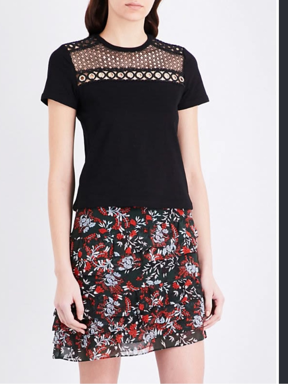 Maje Black Tee with Crochet Yoke Size 1
